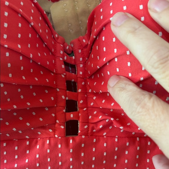 Cacique Red/Melon color Polka Dot Swimsuit top Size 36 DDD - Picture 3 of 7